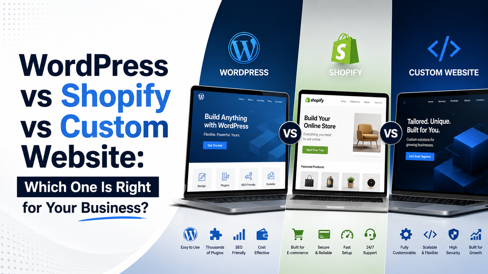 WordPress vs Shopify vs Custom Website Which One Is Right for Your Business